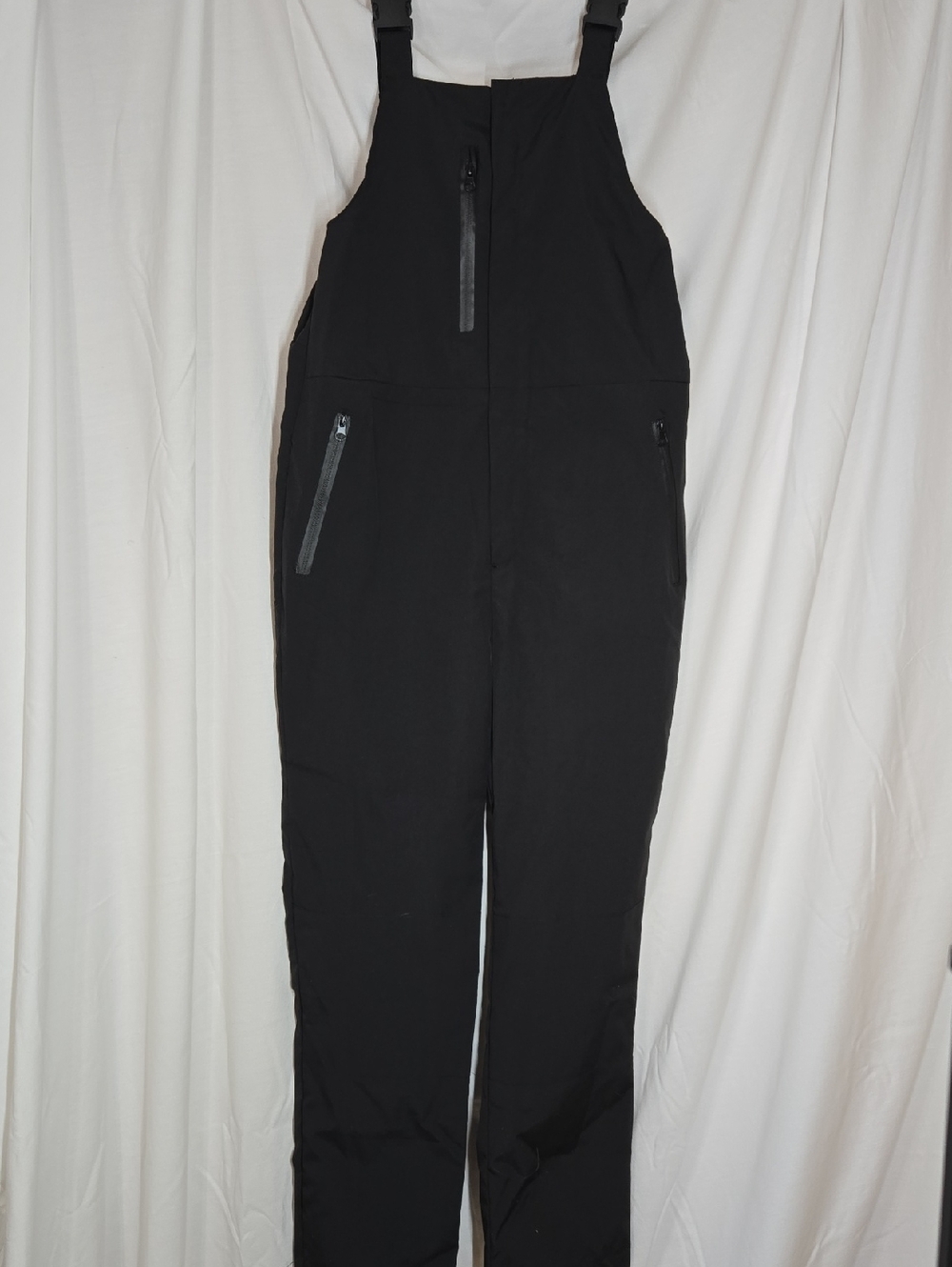 Sleek Black Waterproof Bib Overalls with Zippered Pockets